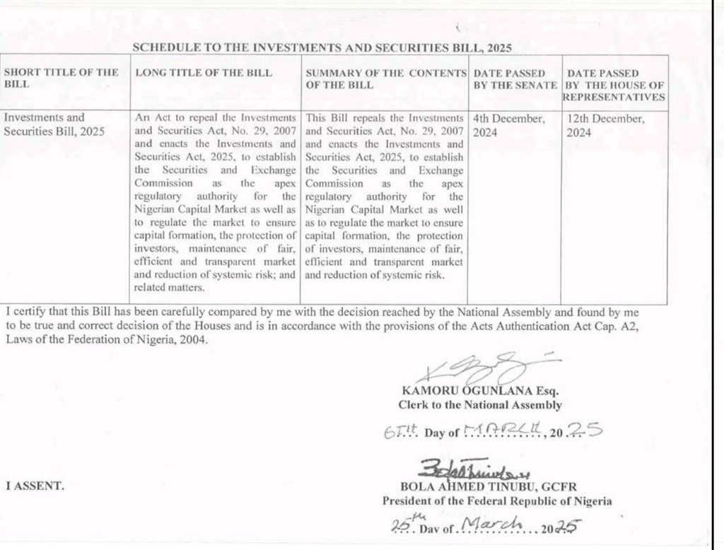 President Tinubu signed the ISA (2025)