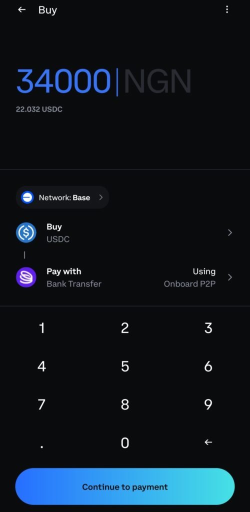 An image showing to user trying to buy USDC on Coinbase Wallet